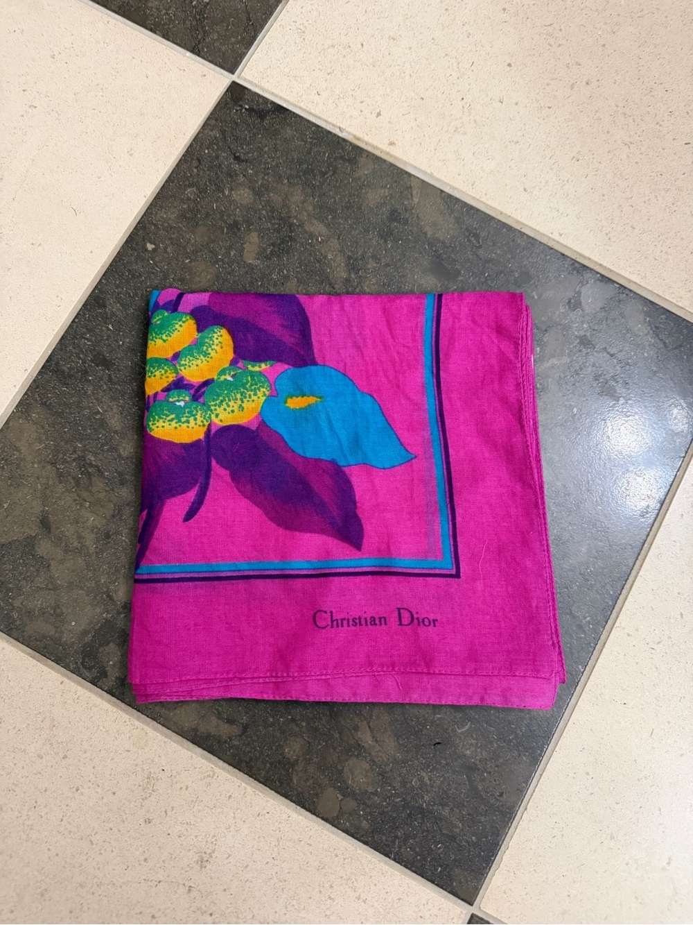 Vintage Christian Dior 30x30 Tropical Floral Scarf - Picture 5 of 12